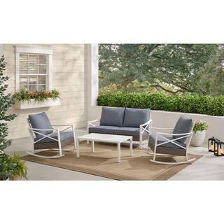 Mayfield Park 4-Piece Wicker Patio Deep Seating Set with Cushion-White | The Home Depot