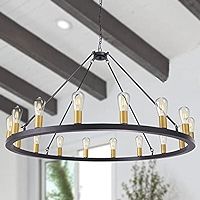 Wellmet Black Gold Wagon Wheel Chandelier 47 inch, 16 Lights Modern Farmhouse Extra Large Round Pend | Amazon (US)