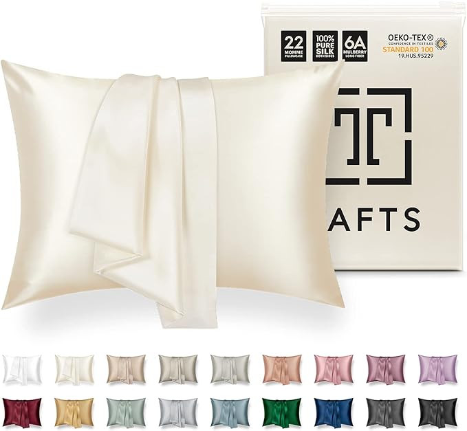 TAFTS 22mm 100% Pure Mulberry 6A Silk Pillowcase for Hair & Skin with Zipper Closure, Cooling, Na... | Amazon (US)