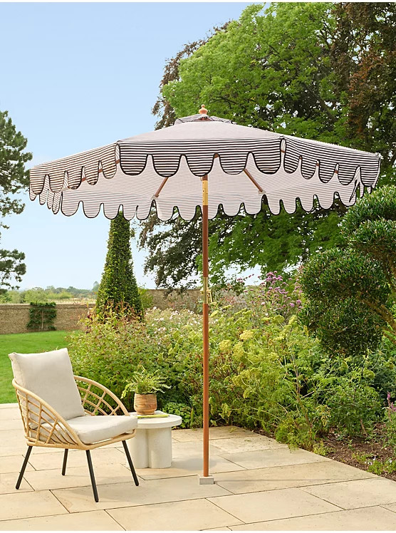 Black and White Striped Scallop Trim Parasol | George