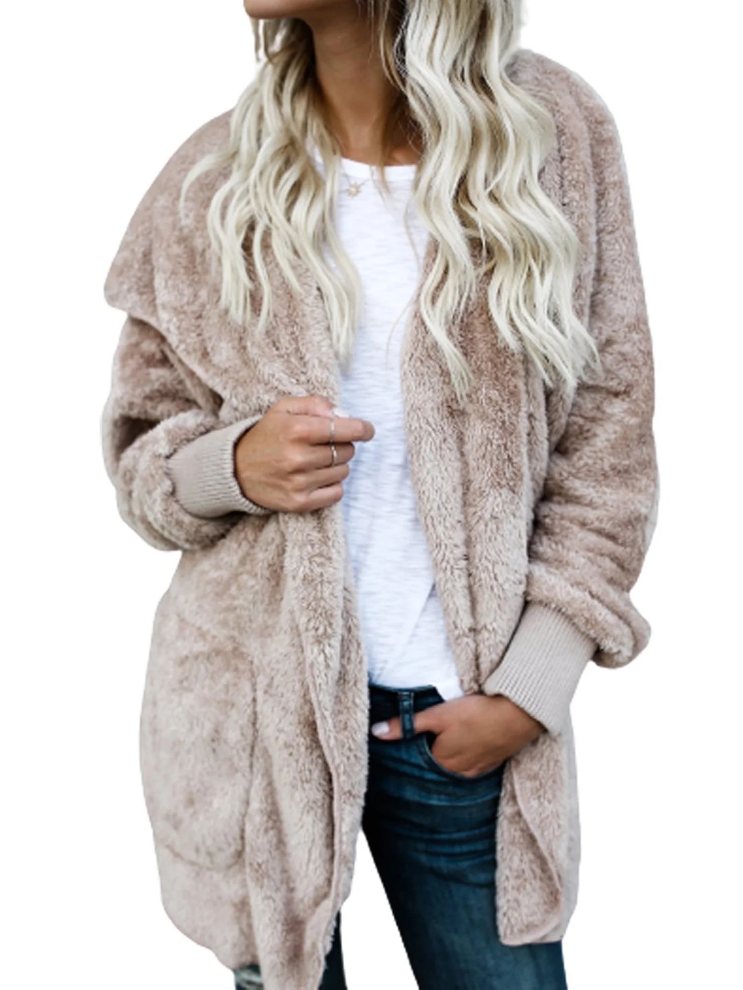 Owl's-Yard Womens Plush Coat Hooded Top Fall Winter Loose Casual Fleece Hoodies - Walmart.com | Walmart (US)