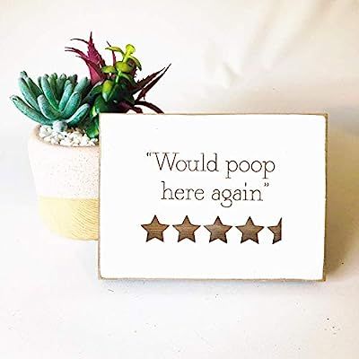 Etch & Ember Funny Bathroom Signs - Would Poop Here Again - Farmhouse Style Decor - Rustic Wood S... | Amazon (US)