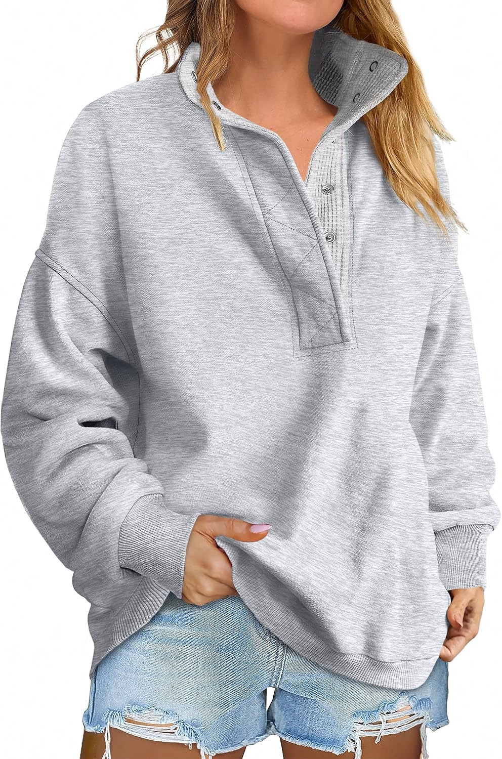 ANRABESS Women's Oversized Sweatshirt Mock Neck Henley 2026 Fall Outfits | Amazon (US)
