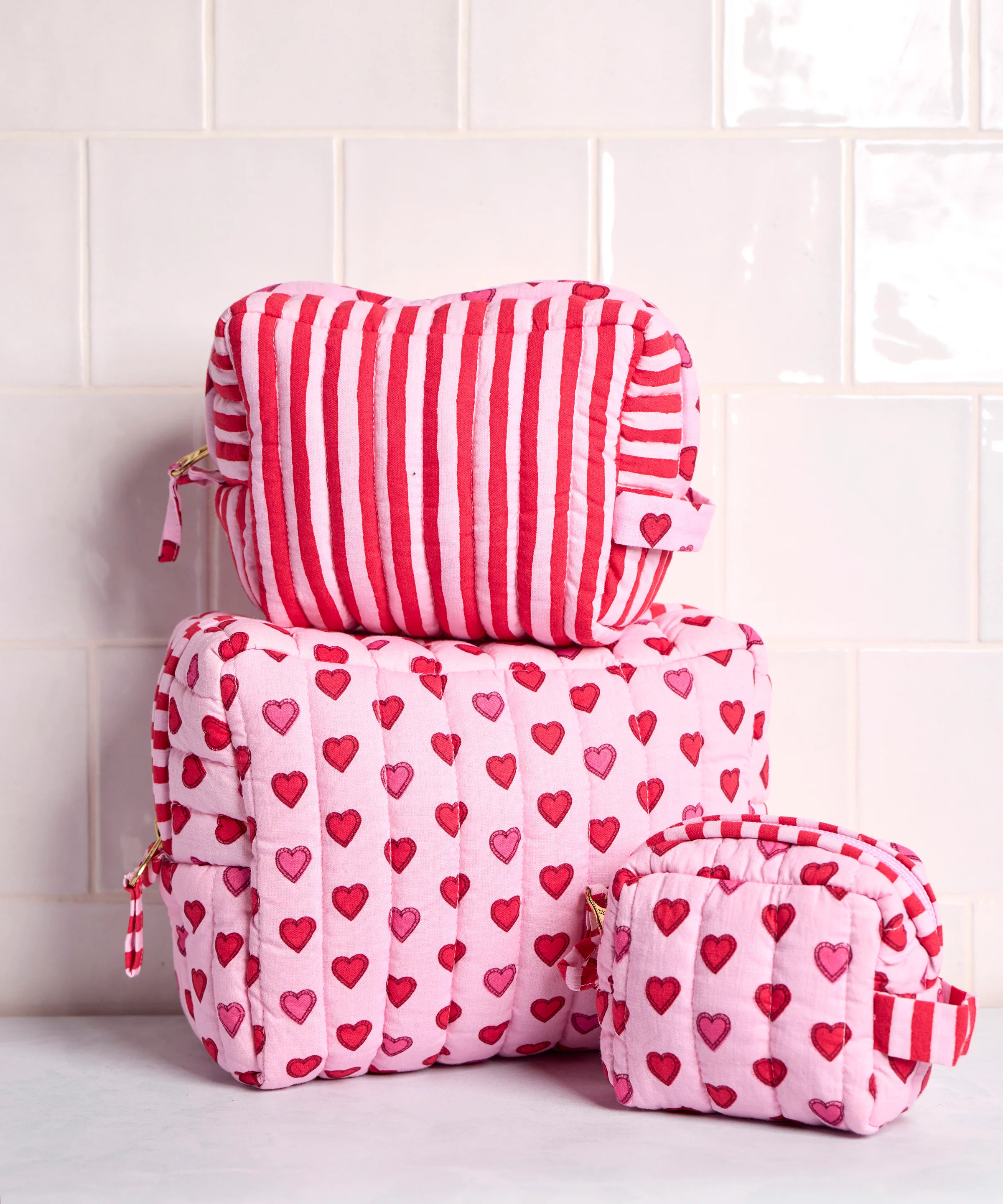 Mini Candy Hearts - Three's Best Pouch Set - Pink Macaron | Printfresh