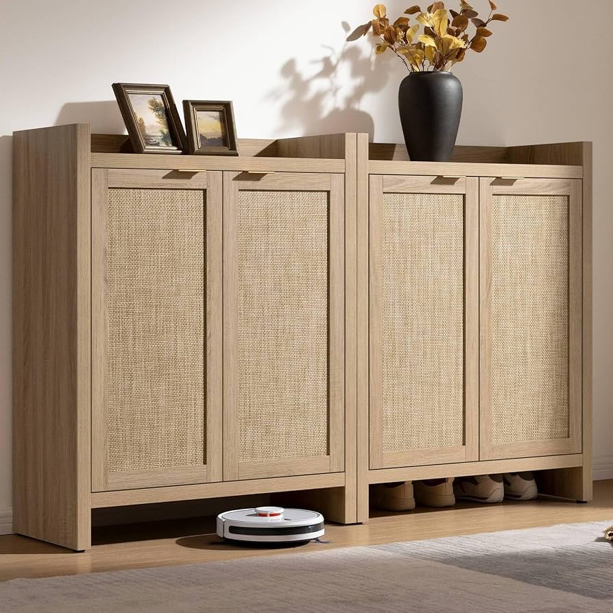 SICOTAS Shoe Cabinet Set of 2, Large Capacity Shoe Storage Organizer Cabinet, Tall Rattan Shoe Ca... | Amazon (US)