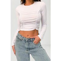 White Fine Rib Ruched Crop Top | Missguided (US & CA)