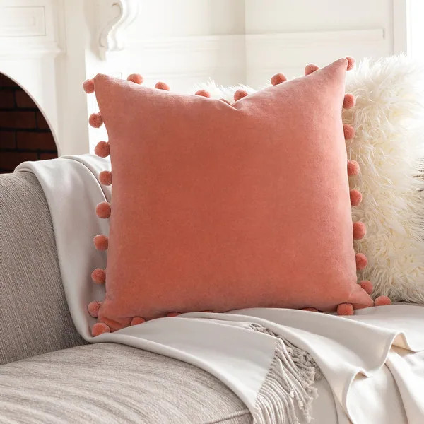 Sophus Cotton Velvet Pom Pom Throw Pillow - On Sale - Overstock - 31484251 | Bed Bath & Beyond