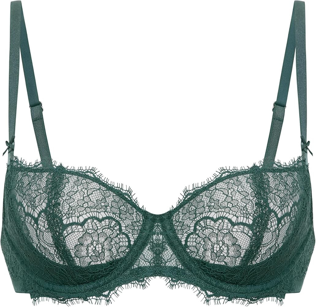 DOBREVA Women's Balconette Sexy Unlined Bra Lace Push Up Plus Size Bras See Through Underwire | Amazon (US)