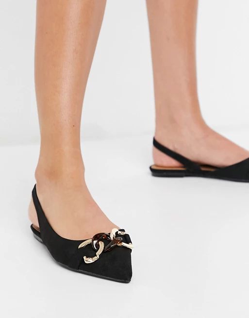 ASOS DESIGN Leyton chain slingback ballet flats in black | ASOS (Global)