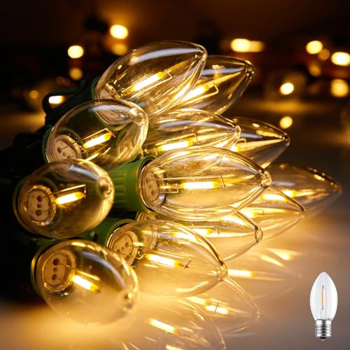 Vintage C9 LED Christmas Lights, 25Ft C9 String Lights with 25 LED C9 Plastic Bulbs, Waterproof Connectable Outdoor Lights for Christmas Tree Roofline Garden Patio Backyard Cafe Decor, Warm White | Amazon (US)