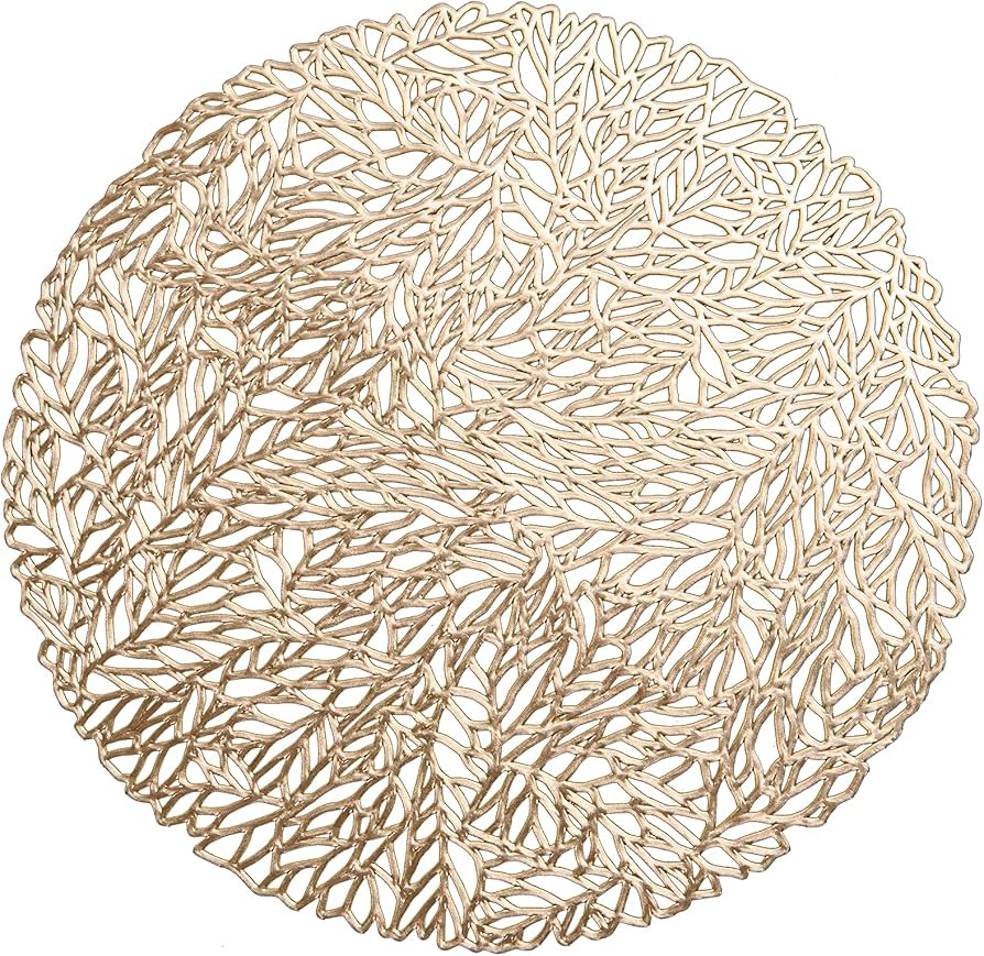 AHHFSMEI Round Vinyl Metallic Placemats Set of 6 Heat-Resistant Decorative Non-Slip Table Mats Pl... | Amazon (US)