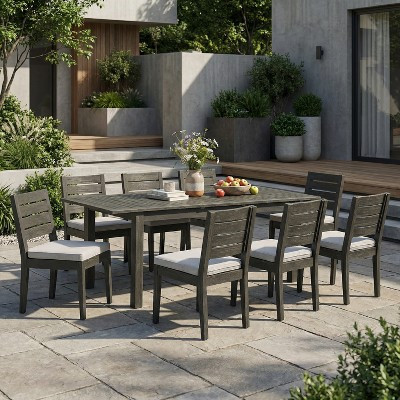 Christopher Knight Home Rani Modern 9 Piece Acacia Dining Set with Expandable Slatted Table and Cushions, Dark Gray/Light Gray | Target