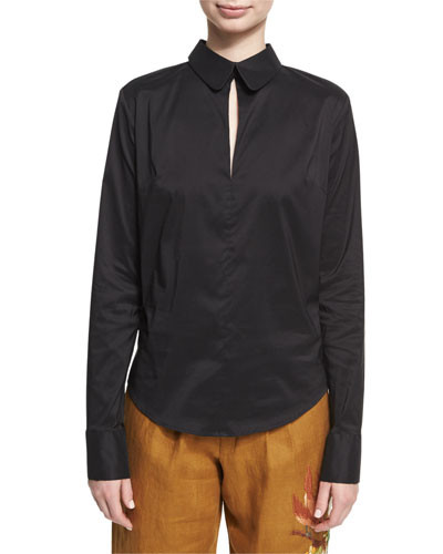 Backless Sateen Blouse, Black | Bergdorf Goodman