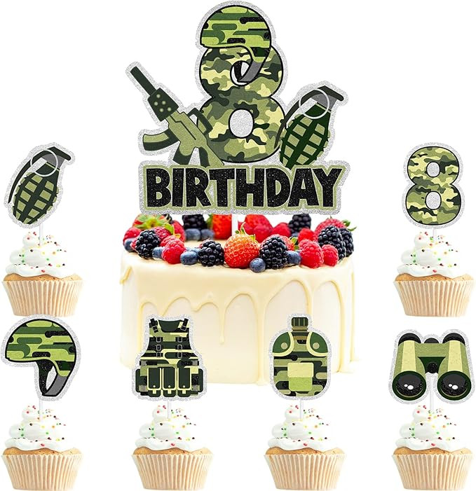 7 Pcs Army Cake Topper Set Kids Military Themed 8th Birthday Happy Navy, Air Force, Military Them... | Amazon (US)