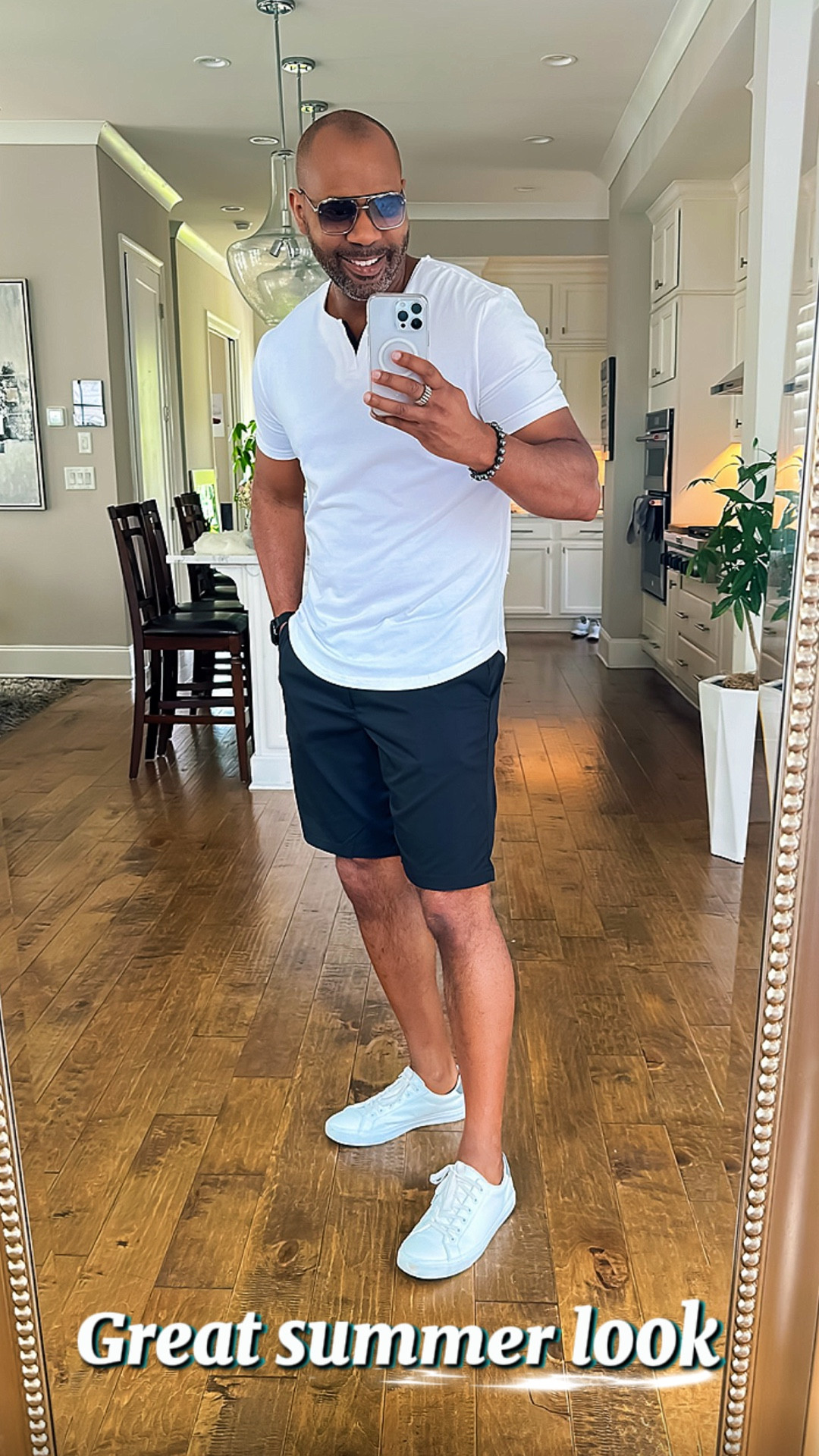 Soaking up the sun in style ☀️
V-neck game strong, Calvin Klein shorts on point, kicks low, and aviators locked in.

Summer never looked this good 😎🔥 #SummerFit

#LTKMens
