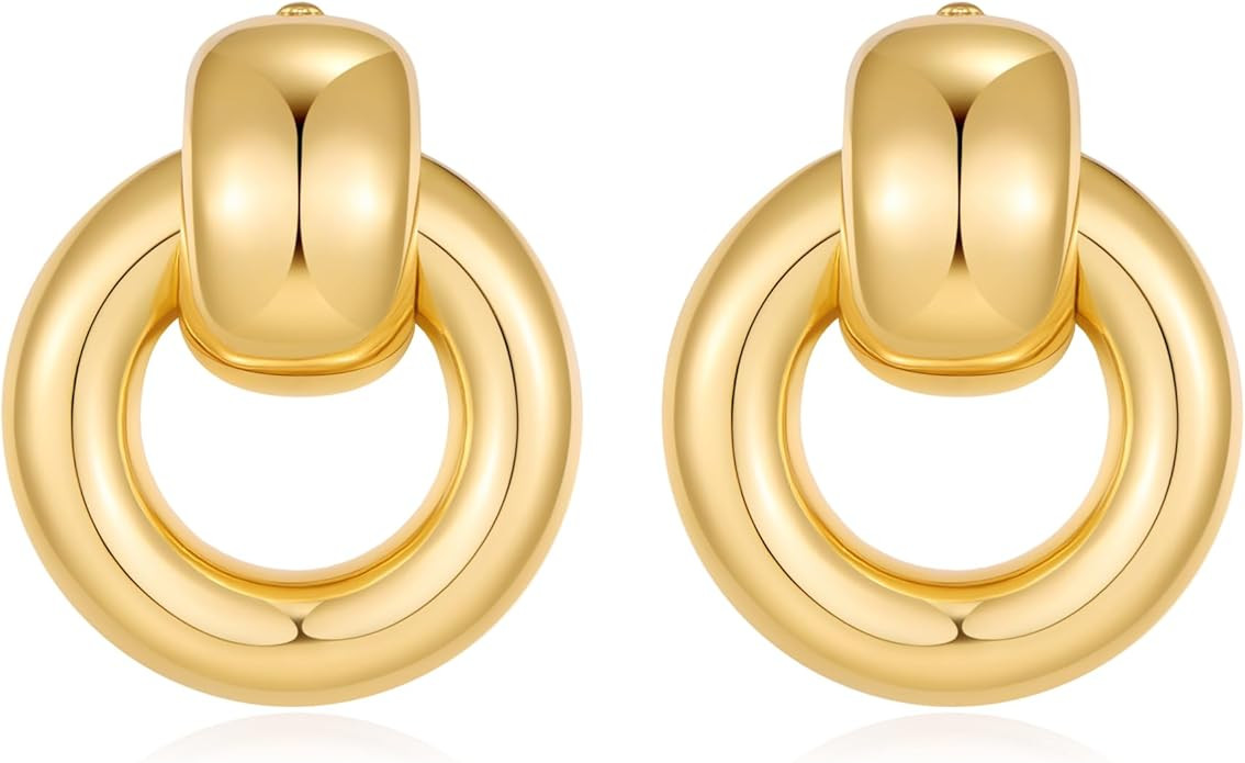 Chunky Gold Knocker Dangle Earrings for Women Round Drop Earrings Statement Earrings Jewelry | Amazon (US)