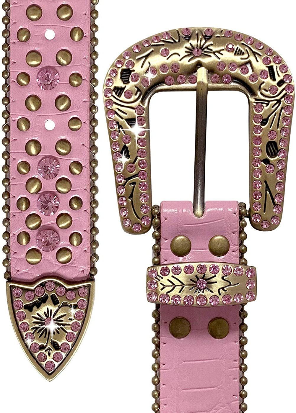 35116 50116 Women's Belts Rhinestone Belt Fashion Western Cowgirl Bling Studded Design Leather Be... | Amazon (US)