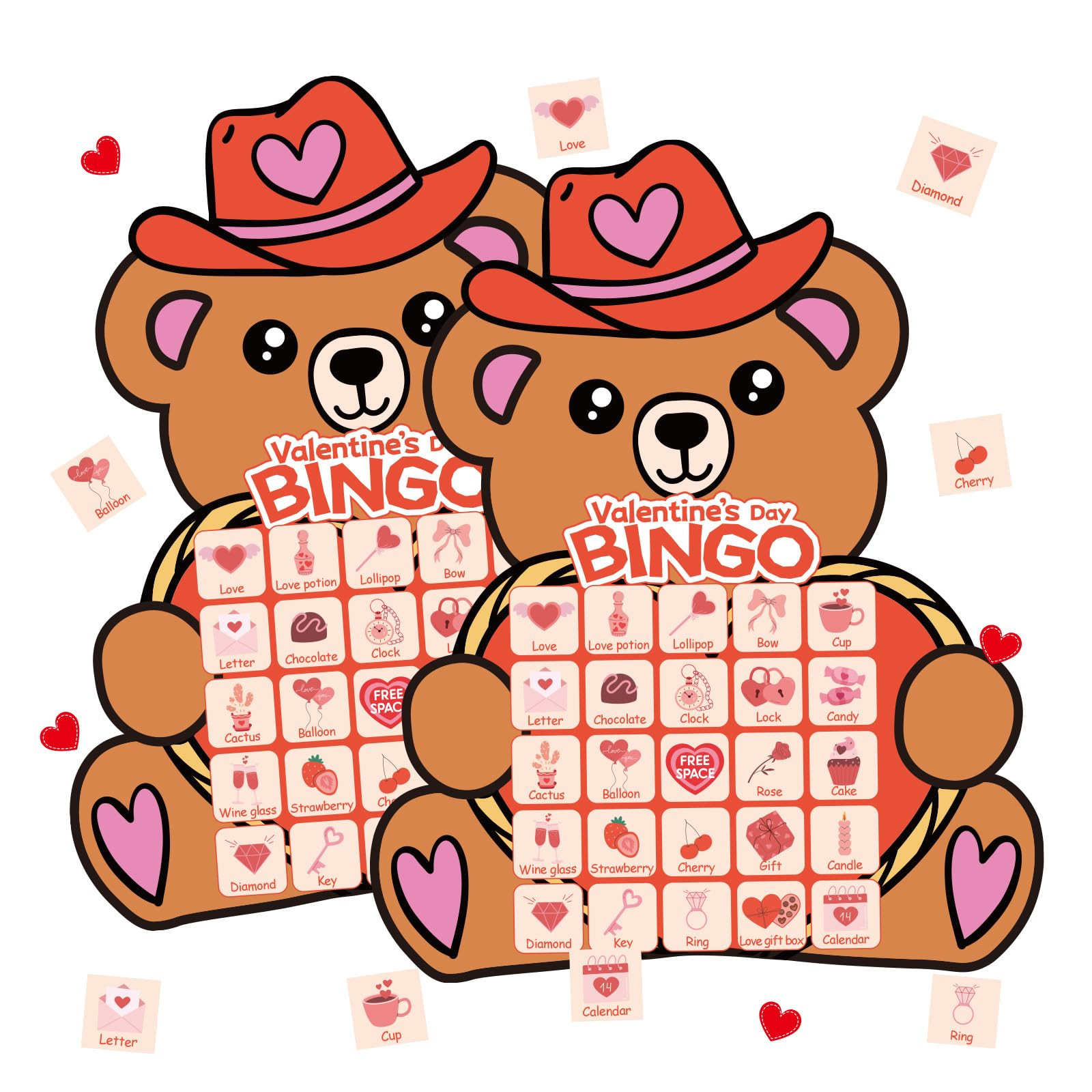 YQUQWN Valentines Day Bingo Game Bear Theme 24 Player Valentine Bingo Cards Activity Bingo Valent... | Amazon (US)
