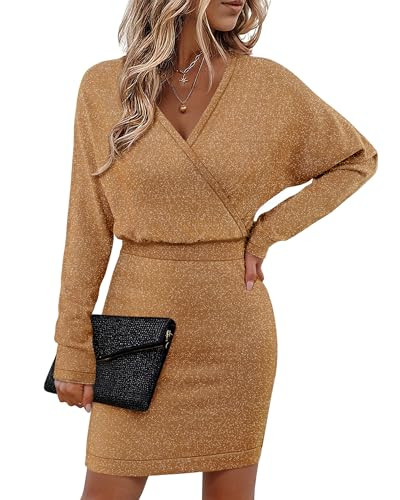 Bebonnie Womens Sexy V Neck Batwing Sleeve Sparkly Cocktail Party Sweater Dresses Holiday Bodycon... | Amazon (US)