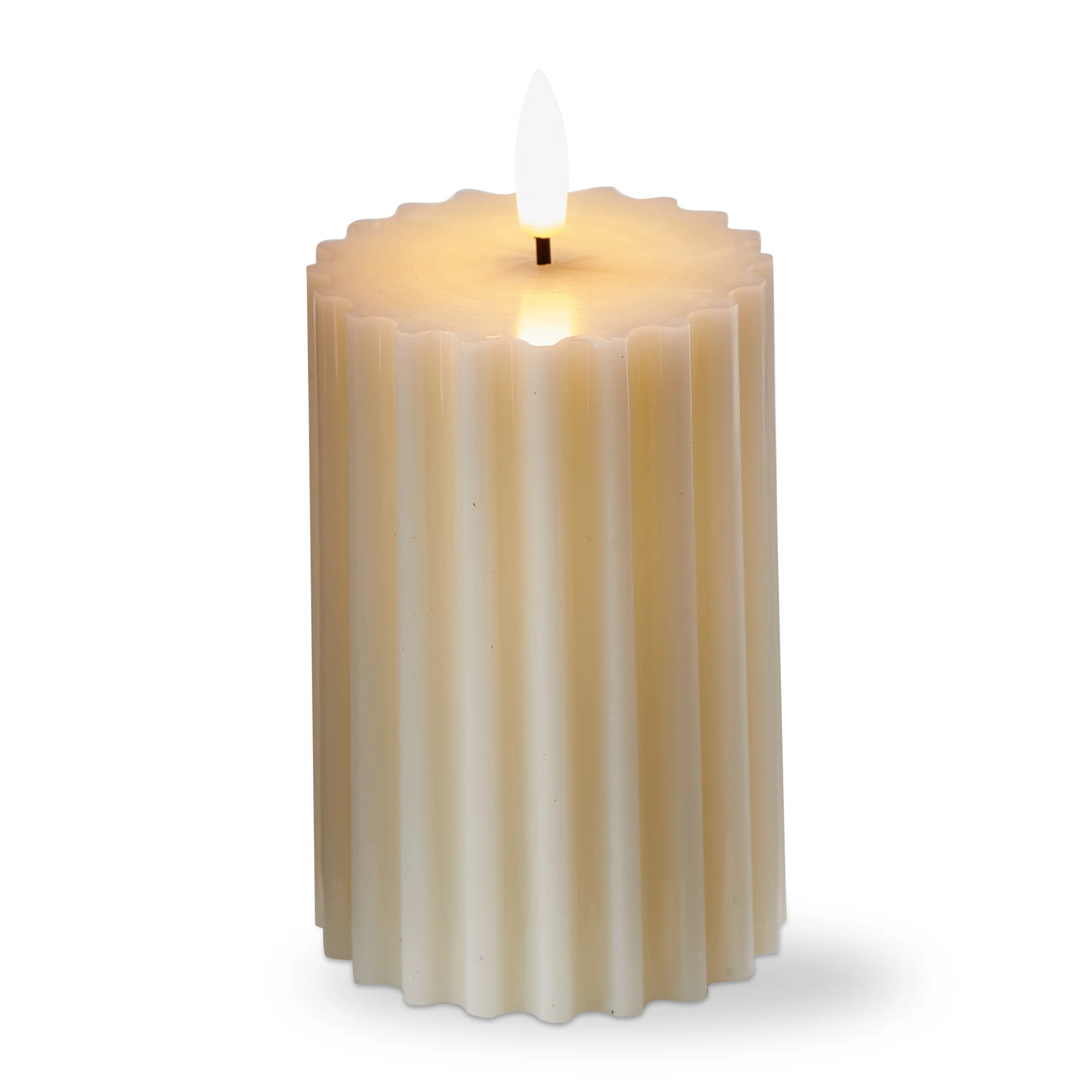 Ribbed Beige LED Flameless Pillar Candle 3x4 - Everyday Home Decor, Spot or Wipe Clean, Safe Lighting Option | Wayfair North America