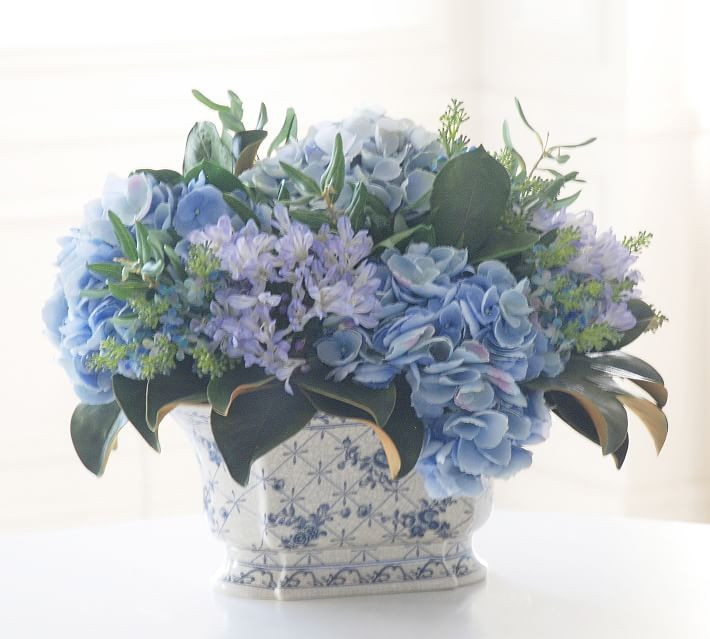 Faux Hydrangea & Olive Leaf in Ceramic Pot | Pottery Barn (US)