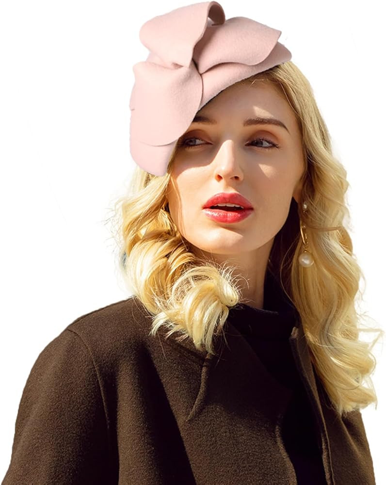 Wool Felt Flower Fascinator Hats for Women Wedding Cocktail Tea Party Dress Pillbox Hat | Amazon (US)
