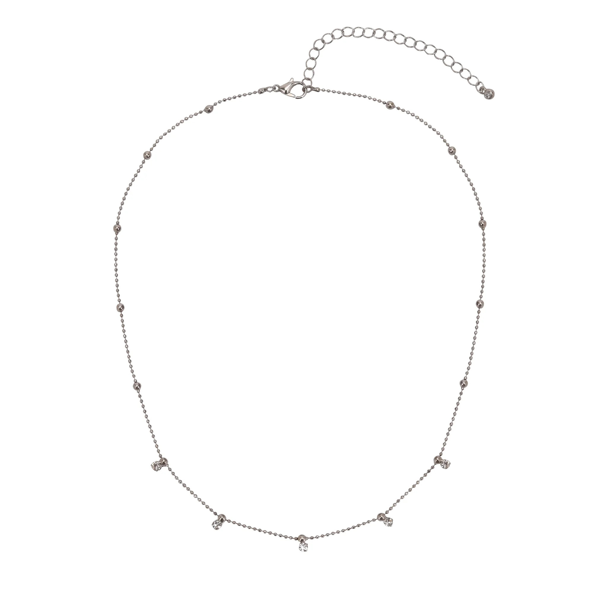 Time and Tru Adult Women's Silver Tone Crystal Dangle Delicate Metal Necklace | Walmart (US)