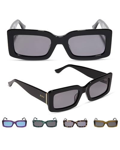 DIFF Indy Designer Rectangle Polarized Sunglasses for Women UV400, Black | Amazon (US)