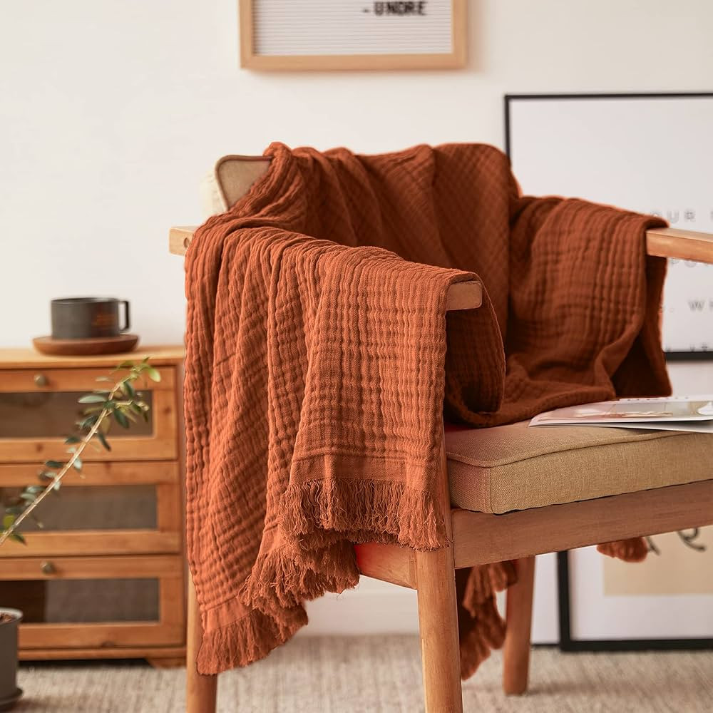 Simple&Opulence Cotton Muslin Throw Blanket for Bed, Couch, Knit Woven Gauze Blanket with Tassels... | Amazon (US)