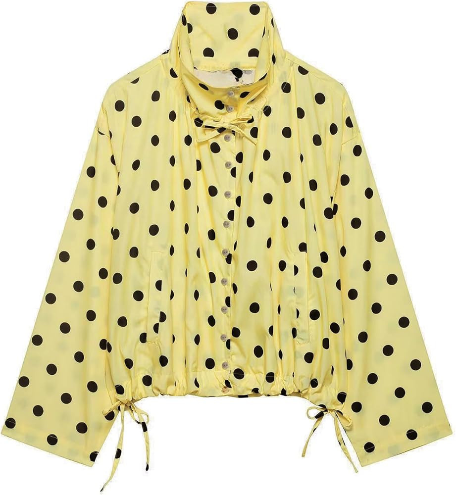 Songling Women Cropped Polka Dot Jacket Lightweight Stand Collar Button Down Jackets Tie Front Sp... | Amazon (US)