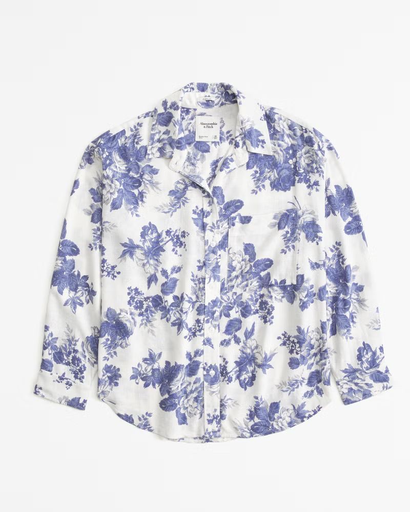Women's Oversized Linen-Blend Button-Up Shirt | Women's Tops | Abercrombie.com | Abercrombie & Fitch (US)