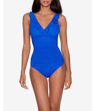 Beach Club Solids Underwire Ruffle Surplice V-Neck One Piece Swimsuit | Dillard's