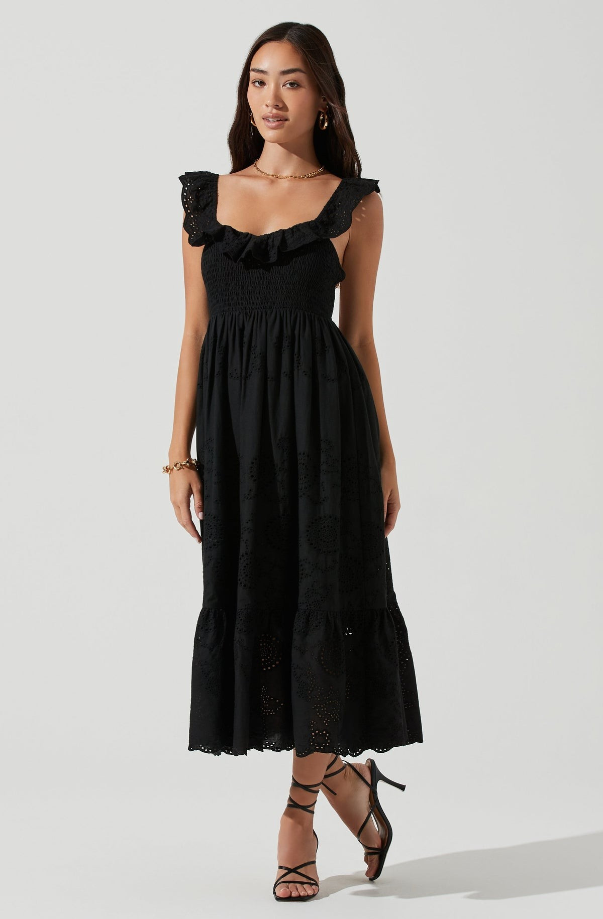 Cottage Eyelet Ruffle Midi Dress | ASTR The Label (US)