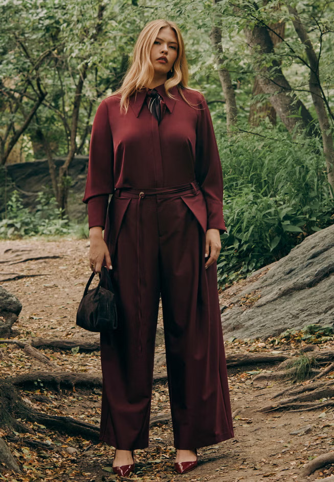 Pleat Detail Trouser With Long Belt | Eloquii