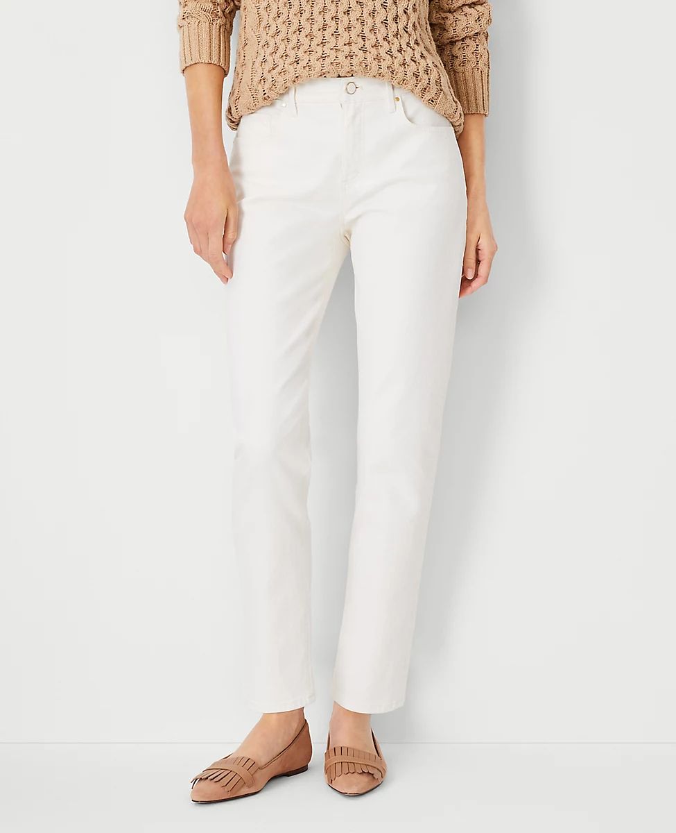Sculpting Pocket Mid Rise Tapered Jeans in Ivory | Ann Taylor (US)