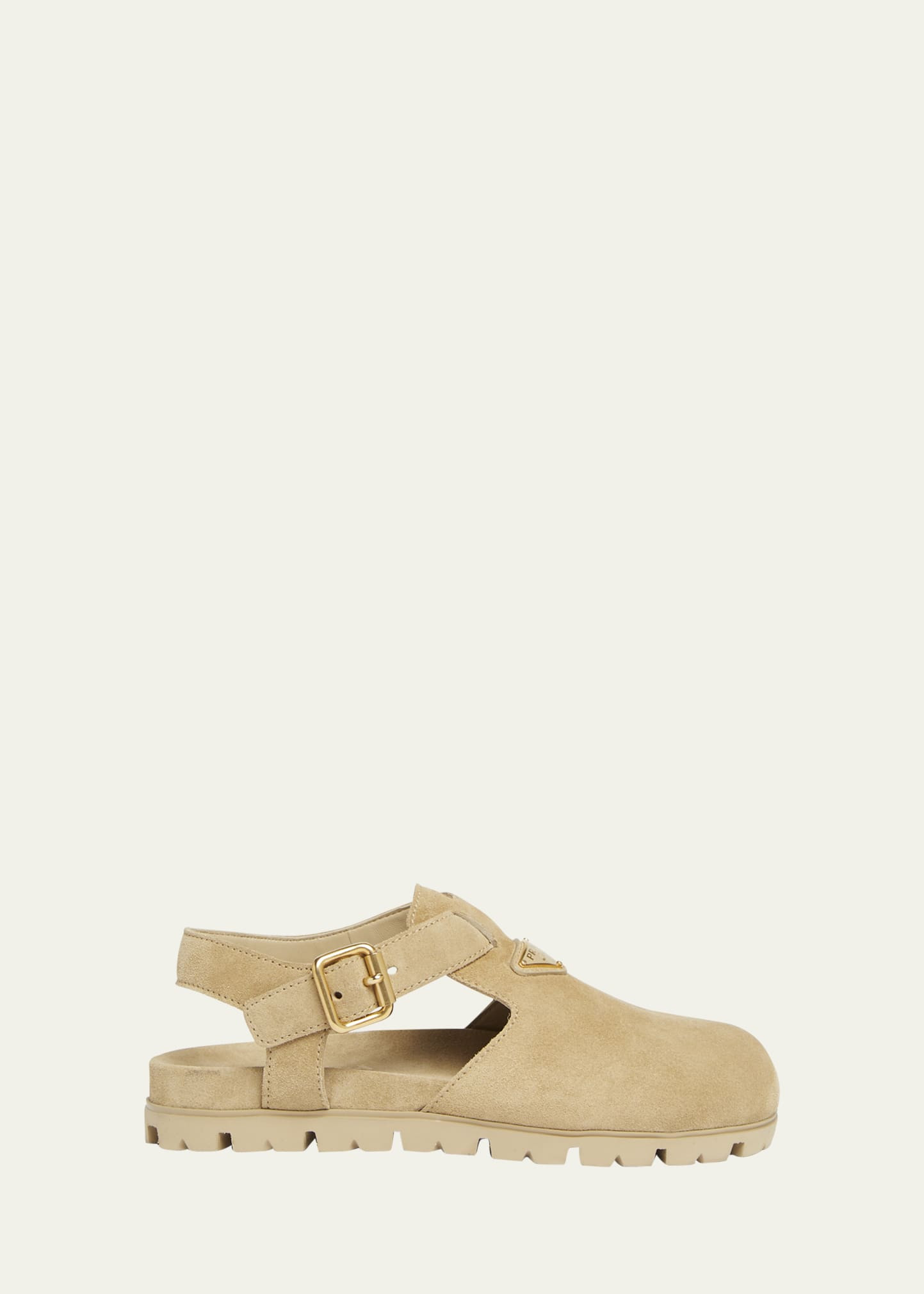 Prada Fussbett Suede Buckle Clogs | Bergdorf Goodman