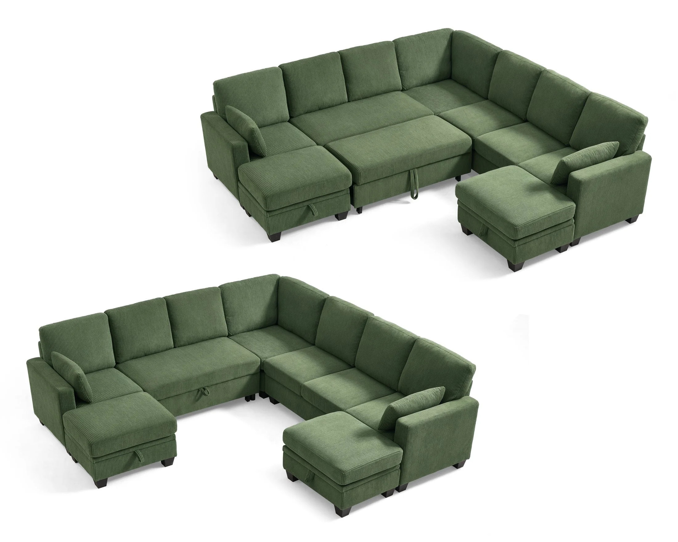 CHIC HOUSE 106" Modular Sofa with Pull Out Bed, Corduroy Sectional Convertible L-Shaped Sleeper w... | Walmart (US)