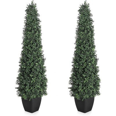 Artificial Boxwood Topiary Trees - Cone Shape Fake Plant with Modern Black Planter, 5FT Faux Outdoor Plants for Indoor Front Porch Plants Set of 2 | Target