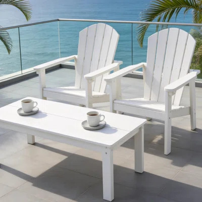 3-piece Hdpe Adirondack Patio Furniture Set - 2 Stackable Chairs & Large Side Table, All-weather, Wood-grain Finish | Wayfair North America