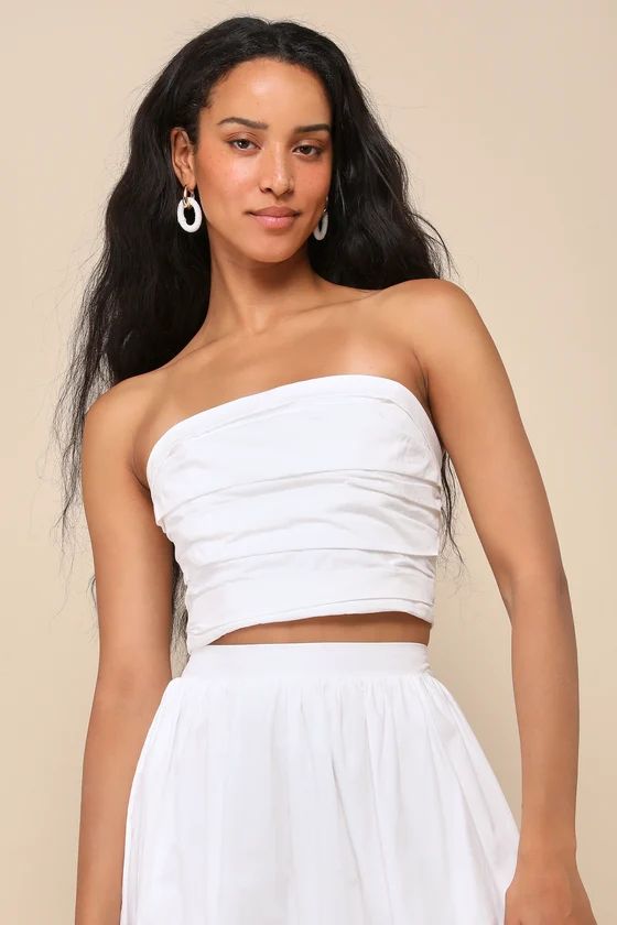 Daytime Perfection White Cotton Pleated Cropped Sleeveless Top | Lulus