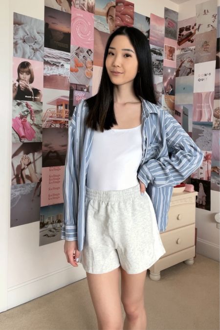 I love this button up shirt! The website says it’s under the sleep category but honestly I wear it out - I like to pair it with a tank top or bodysuit, like in this picture! 
Also this bodysuit and shorts are so comfortable!

#shorts #buttonup #bodysuit #summer #spring #casual 

#LTKtravel #LTKSeasonal #LTKstyletip