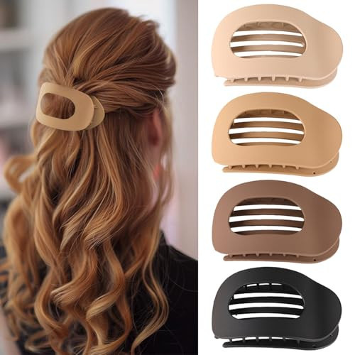 Flat Hair Clips for Women and Girls, Matte Lay Flat Claw Clips, Strong Hold Hair Clips for All Hair Types, French Hair Claw Clips, Non-Slip Grip for Daily Styling | Amazon (US)