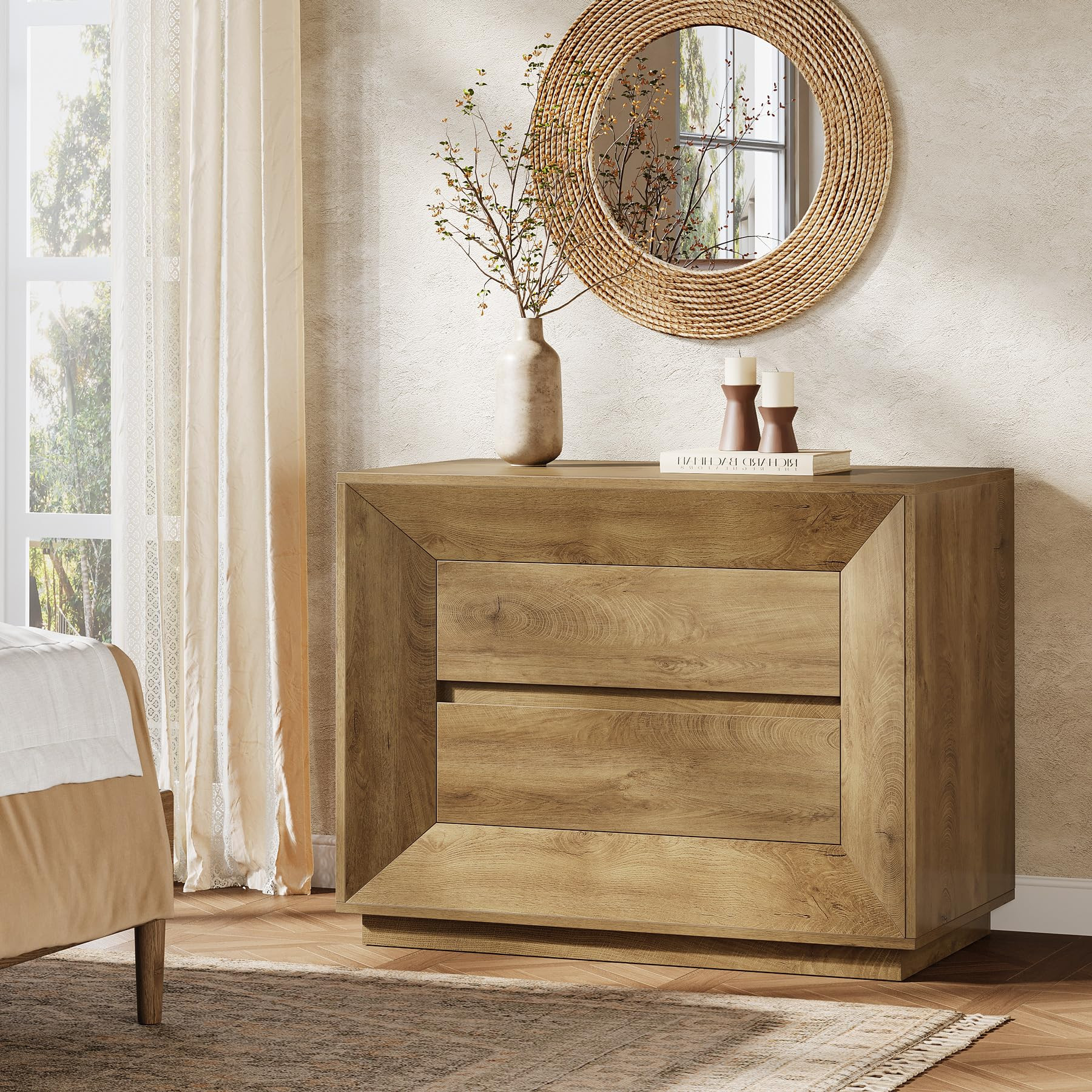 Tribesigns Large Nightstand, Extra Wide Night Stand with 2 Drawers, Natural Oak Oversized Nightstand Bedside Sofa End Table for Bedroom, Living Room | Amazon (US)