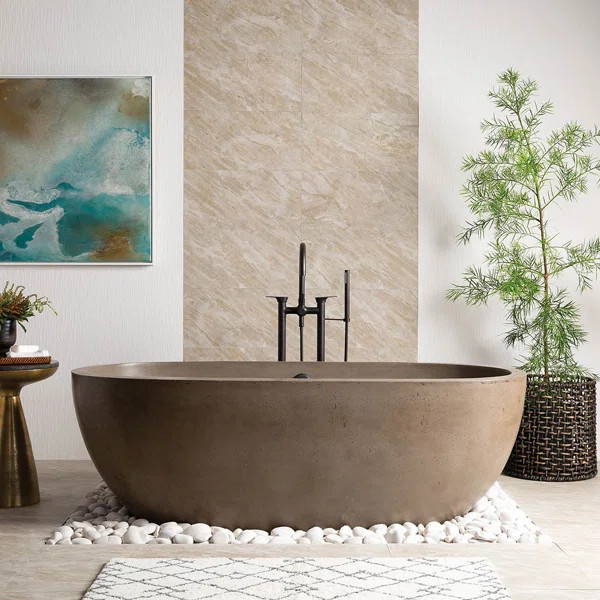 NativeStone Freestanding Soaking Cement Bathtub | Wayfair North America