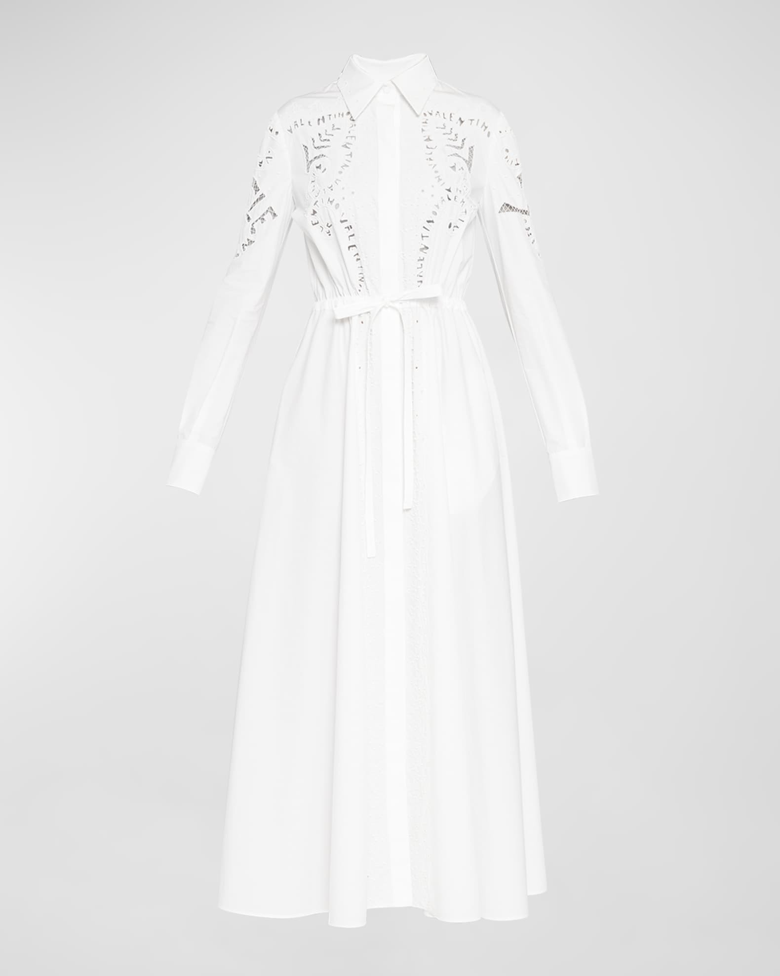 Embroidered Cutout Poplin Shirtdress | Neiman Marcus