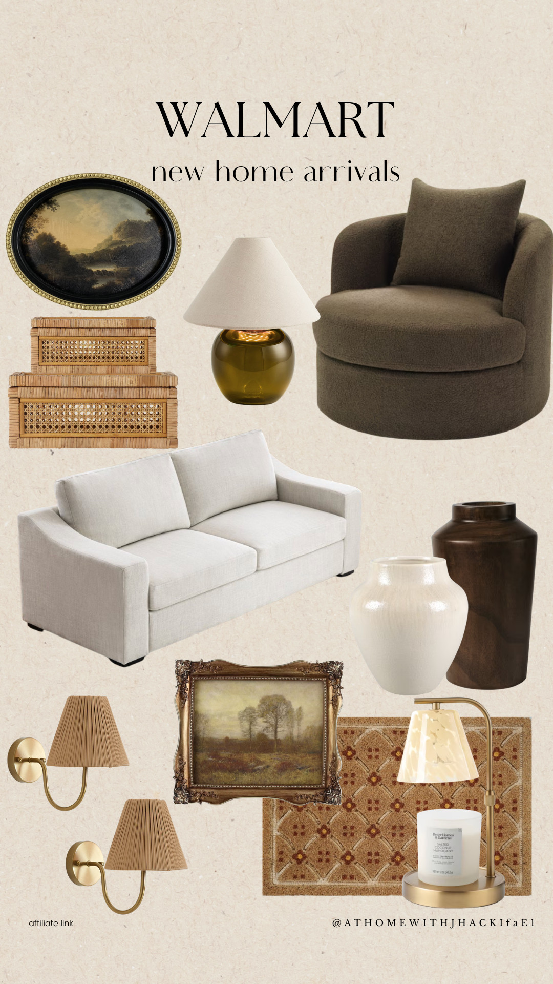 Walmart home decor, Walmart home finds, Walmart new arrivals, Walmart furniture, affordable home decor, affordable furniture finds, Walmart living room, living room decor, cozy living room decor, neutral home decor, brown accent chair, boucle chair, neutral sofa, vintage wall art, woven storage boxes, decorative vases, wall sconces, table lamp, area rug, designer look for less, high end home decor look, affordable designer decor, warm neutral home, transitional home decor

#LTKHome