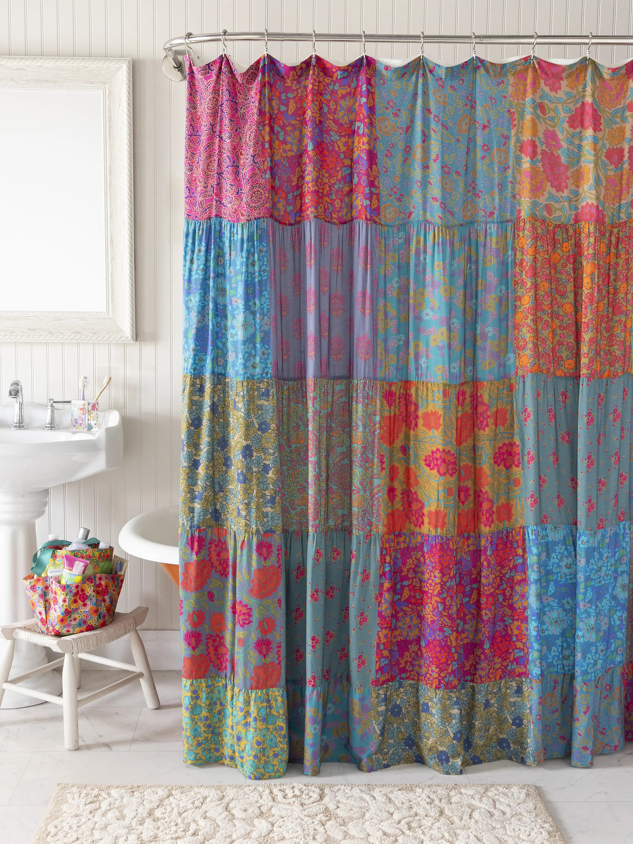Patchwork Shower Curtain - Bright Zinnias  \u2013 Natural Life | Natural Life