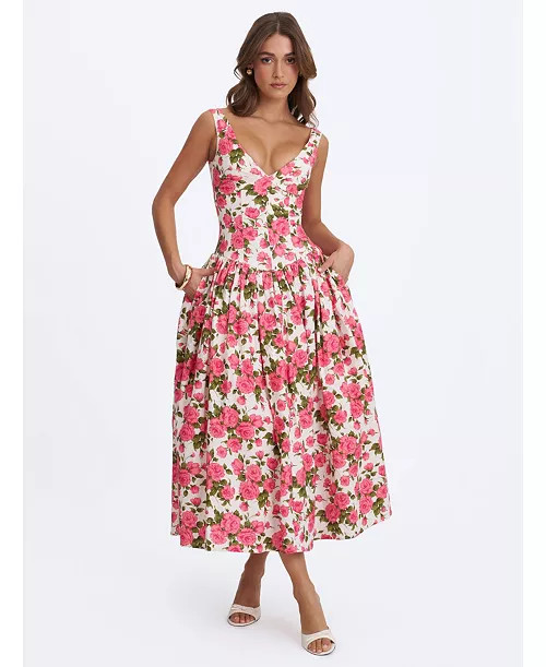 Wilfreda Blooming Floral Linen Sweetheart Midi Dress | Bloomingdale's (US)