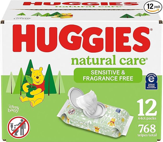 Huggies Natural Care Sensitive Baby Wipes, Unscented, Hypoallergenic, 99% Purified Water, 12 Flip... | Amazon (US)
