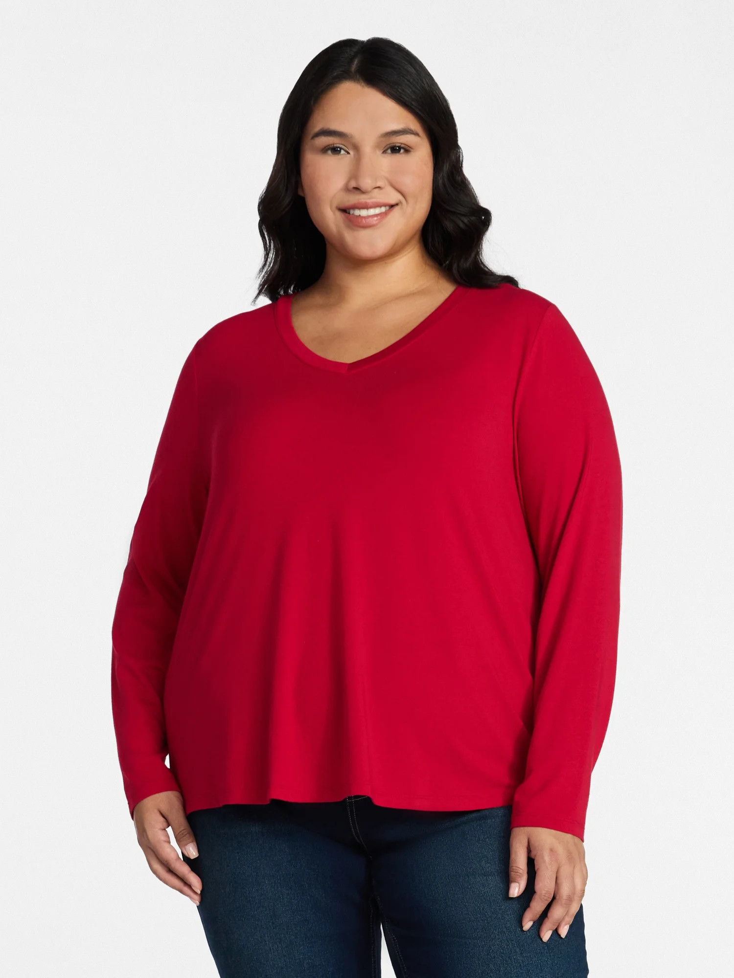 Terra & Sky Women's Plus Size V-Neck Tee with Long Sleeves, Sizes 0X-5X | Walmart (US)